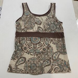 SB Active Women’s Tank Top Medium – Brown Paisley Print Athletic Top Yoga Workou